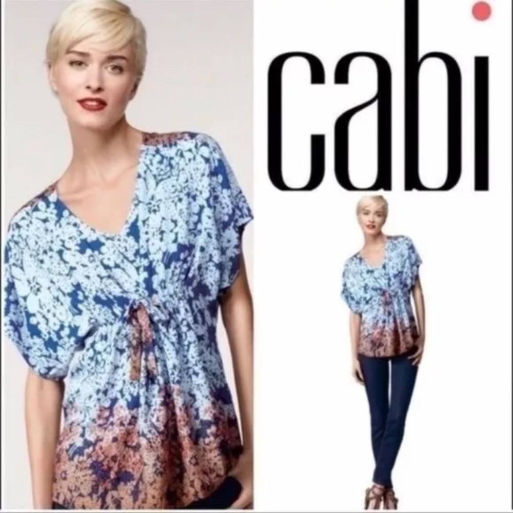 CAbi Hippie Blue Floral Ombre Dolman Sleeve Boho Top. Size S